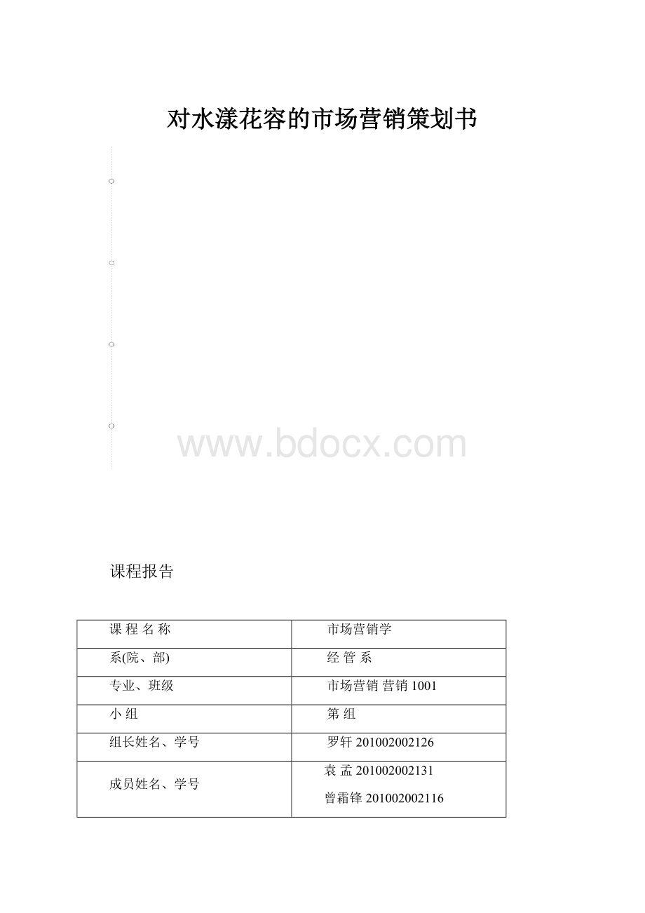 对水漾花容的市场营销策划书Word文档下载推荐.docx_第1页