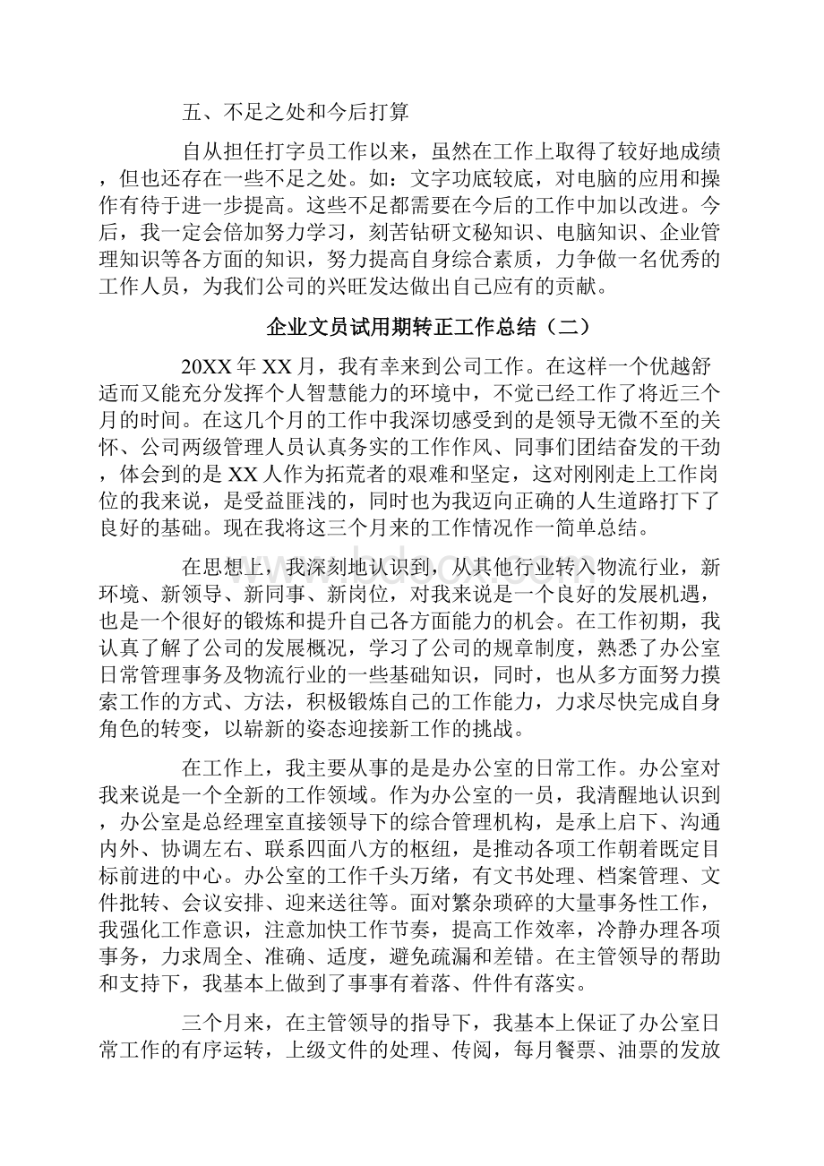 企业文员试用期转正工作总结.docx_第2页