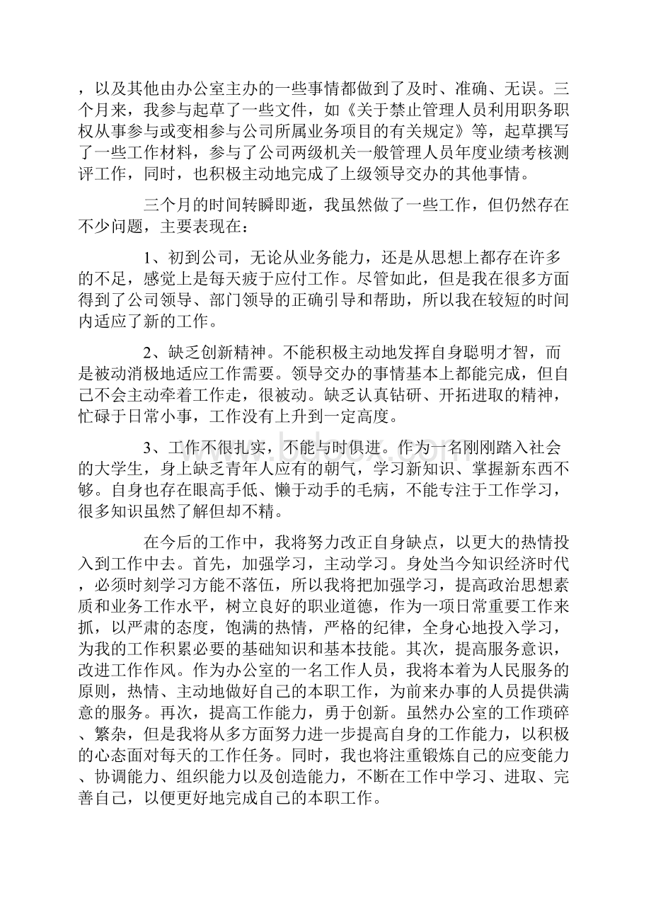 企业文员试用期转正工作总结.docx_第3页