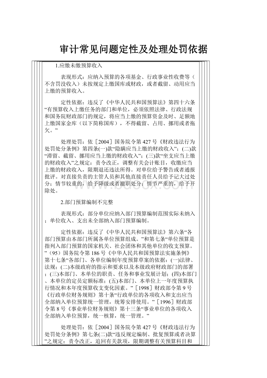 审计常见问题定性及处理处罚依据Word格式.docx_第1页