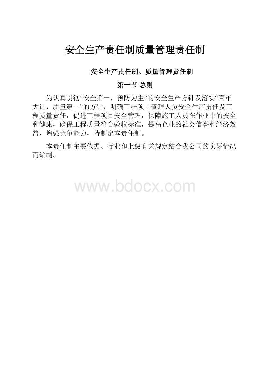 安全生产责任制质量管理责任制.docx