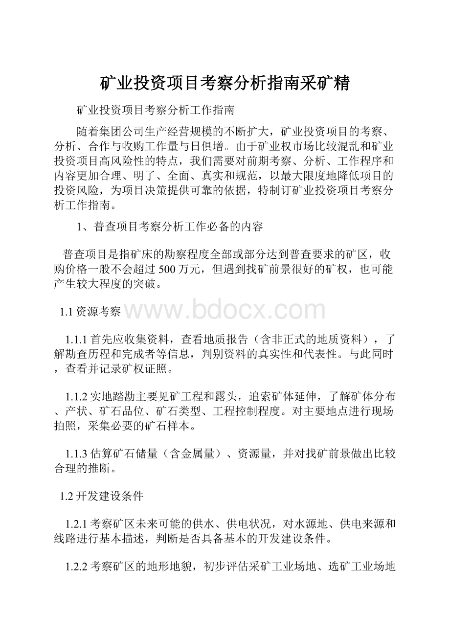 矿业投资项目考察分析指南采矿精.docx