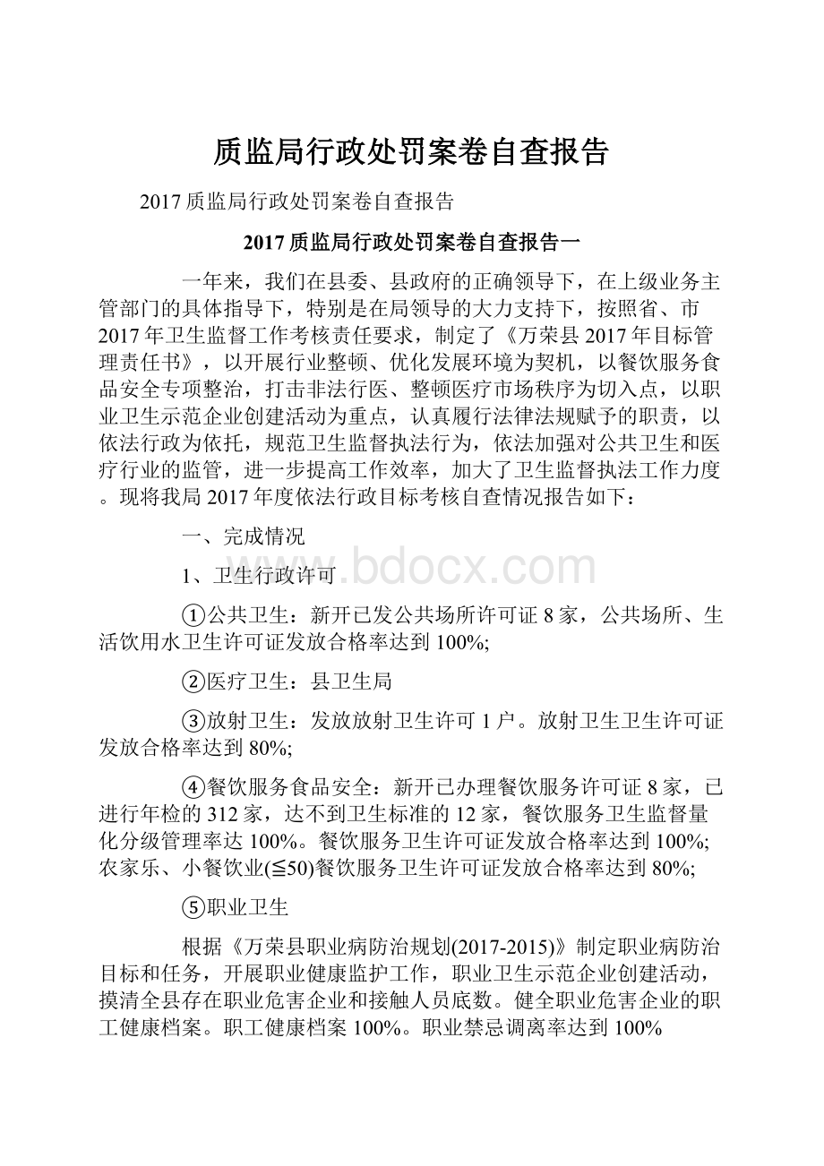 质监局行政处罚案卷自查报告.docx