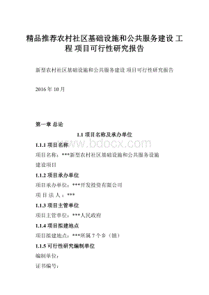 精品推荐农村社区基础设施和公共服务建设 工程 项目可行性研究报告.docx