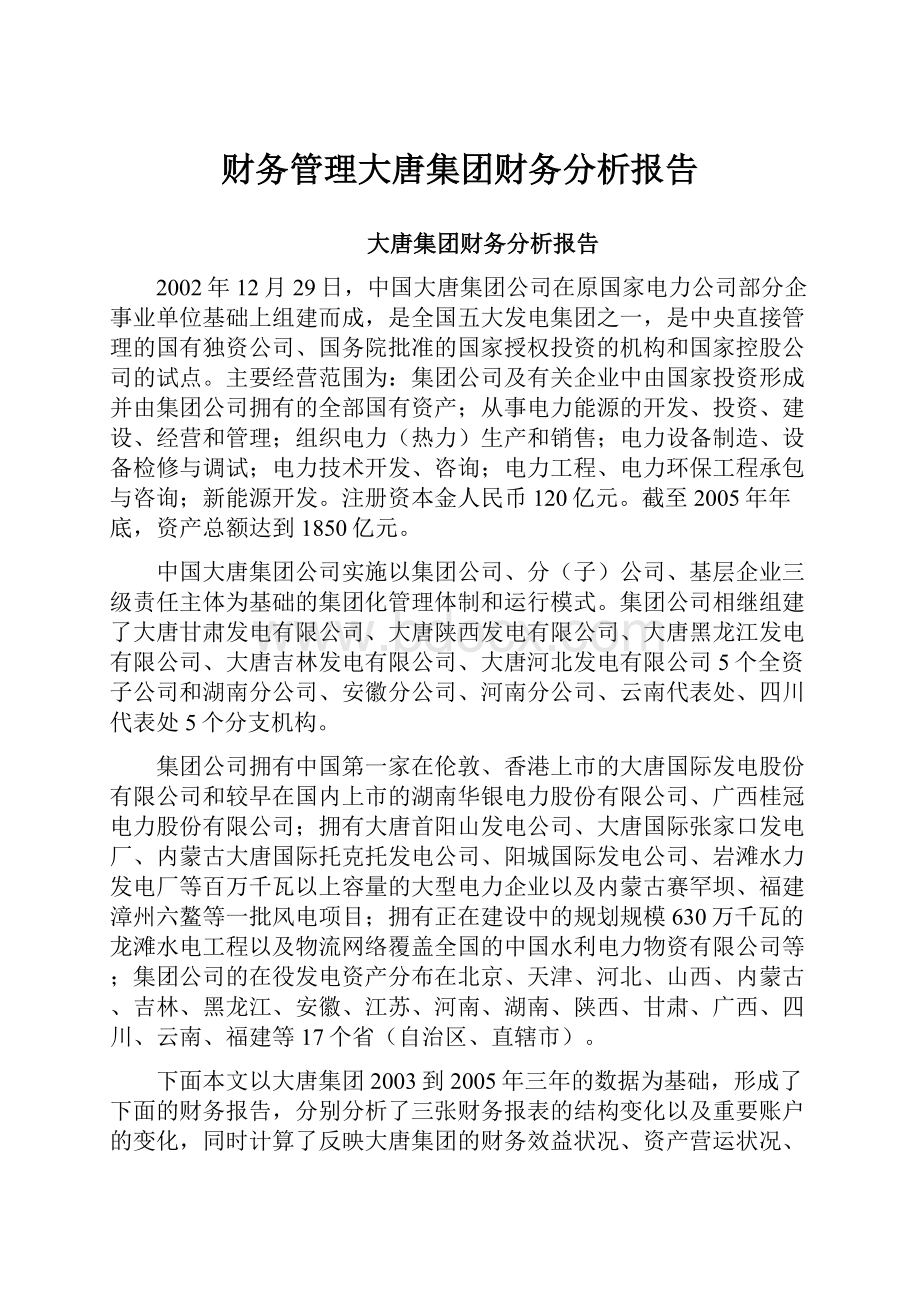 财务管理大唐集团财务分析报告.docx