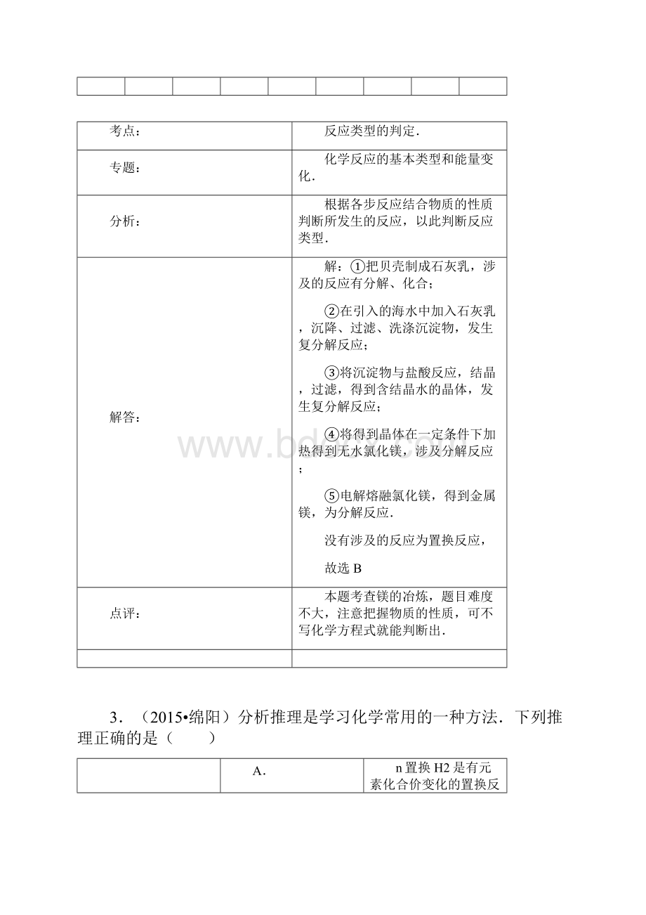 化学中考试题分类汇编四种基本反应类型含答案.docx_第3页