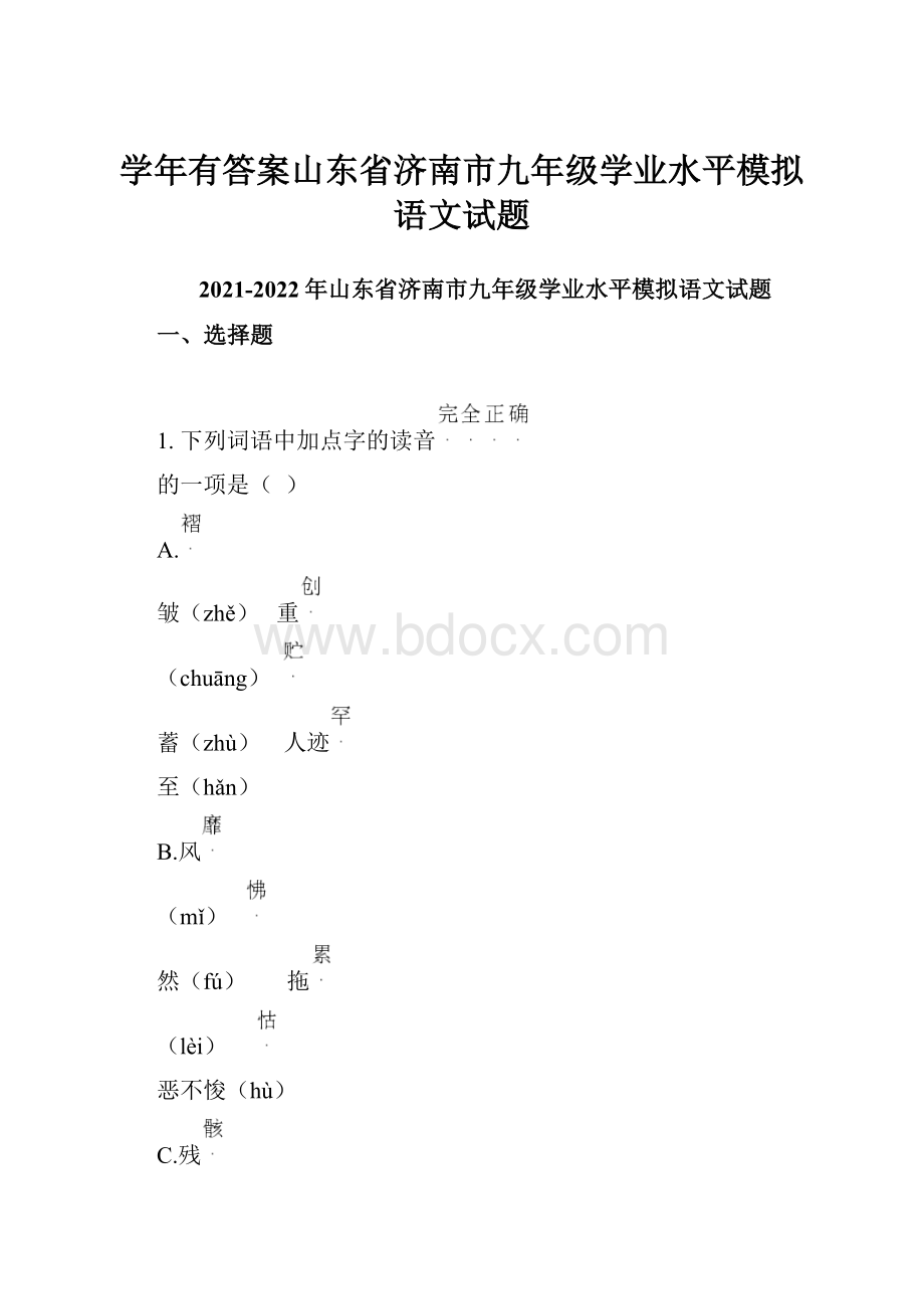 学年有答案山东省济南市九年级学业水平模拟语文试题.docx