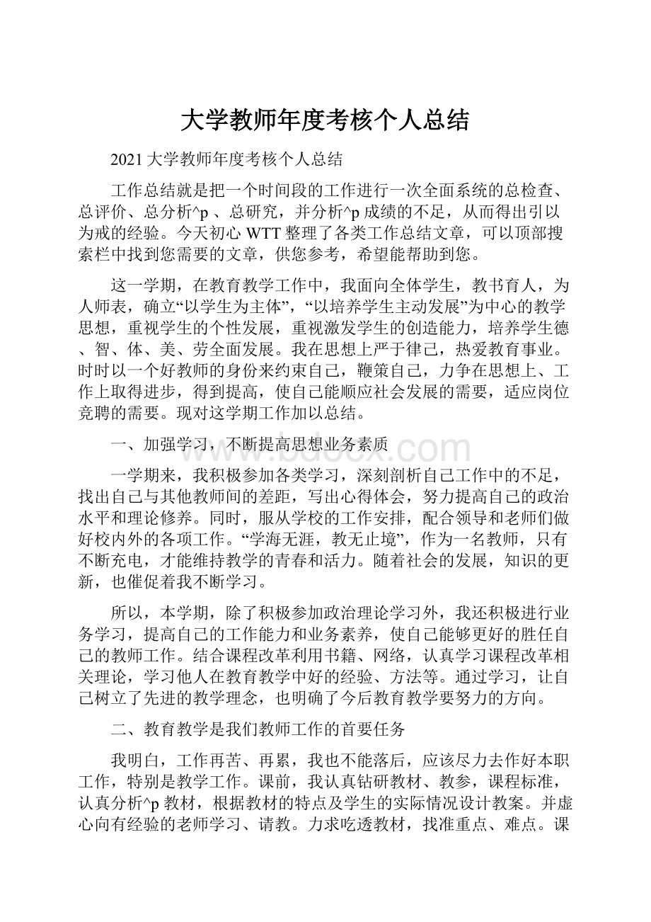 大学教师年度考核个人总结.docx_第1页