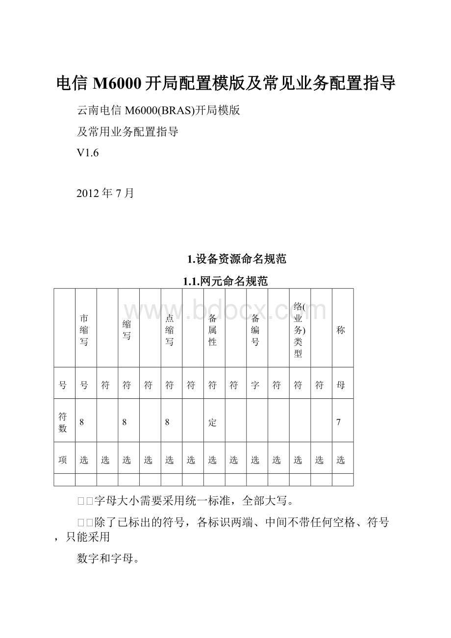 电信M6000开局配置模版及常见业务配置指导.docx_第1页