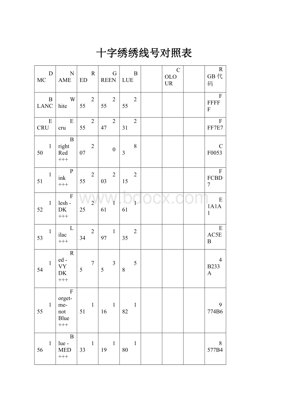 十字绣绣线号对照表Word格式文档下载.docx