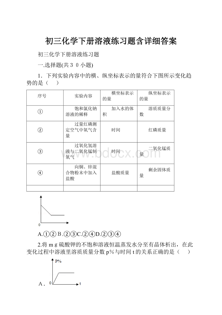 初三化学下册溶液练习题含详细答案.docx