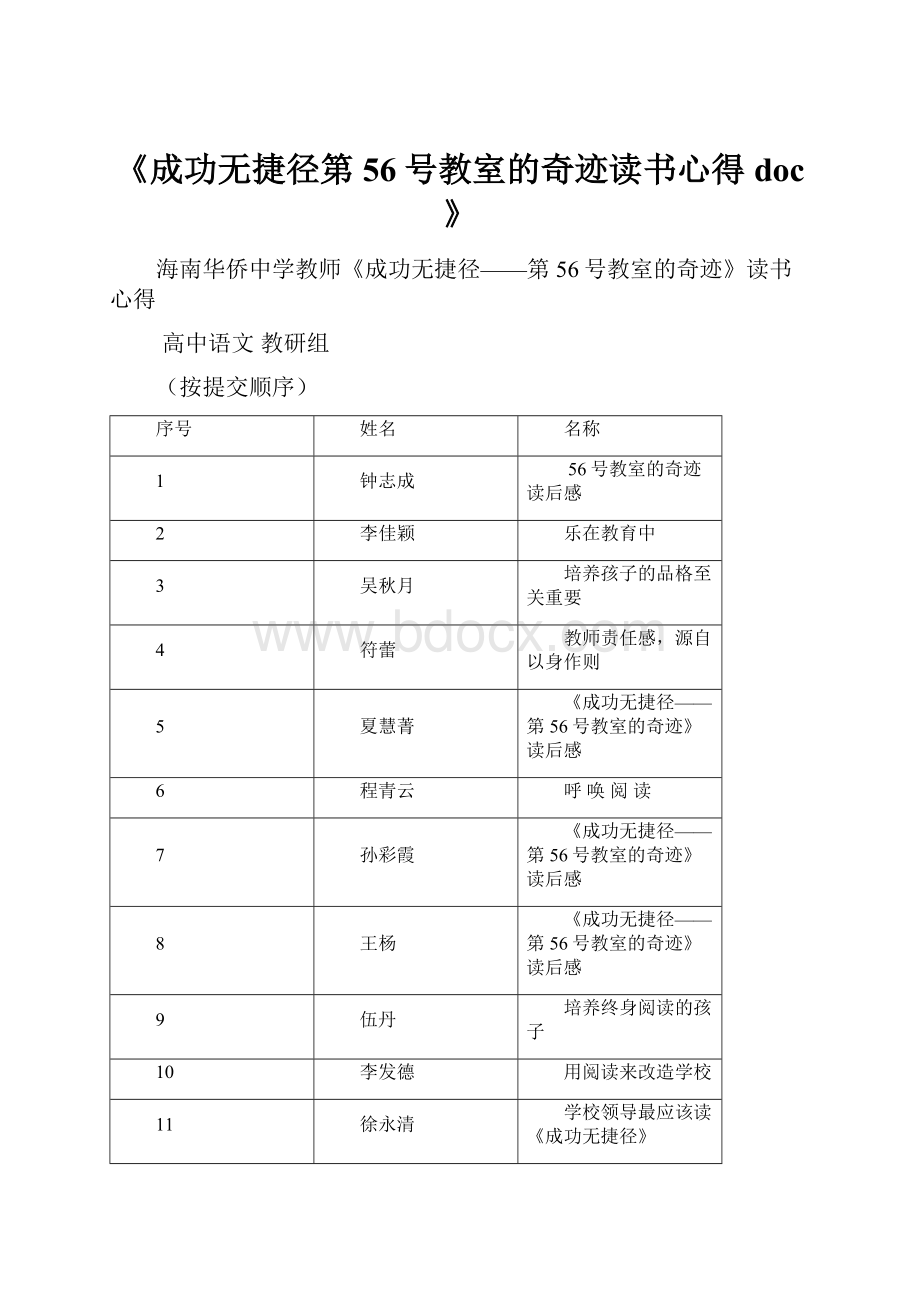 《成功无捷径第56号教室的奇迹读书心得doc》Word文件下载.docx_第1页