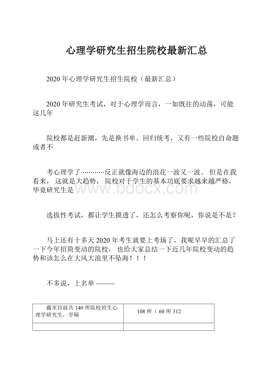 心理学研究生招生院校最新汇总.docx_第1页