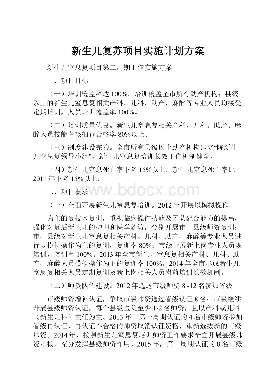 新生儿复苏项目实施计划方案.docx