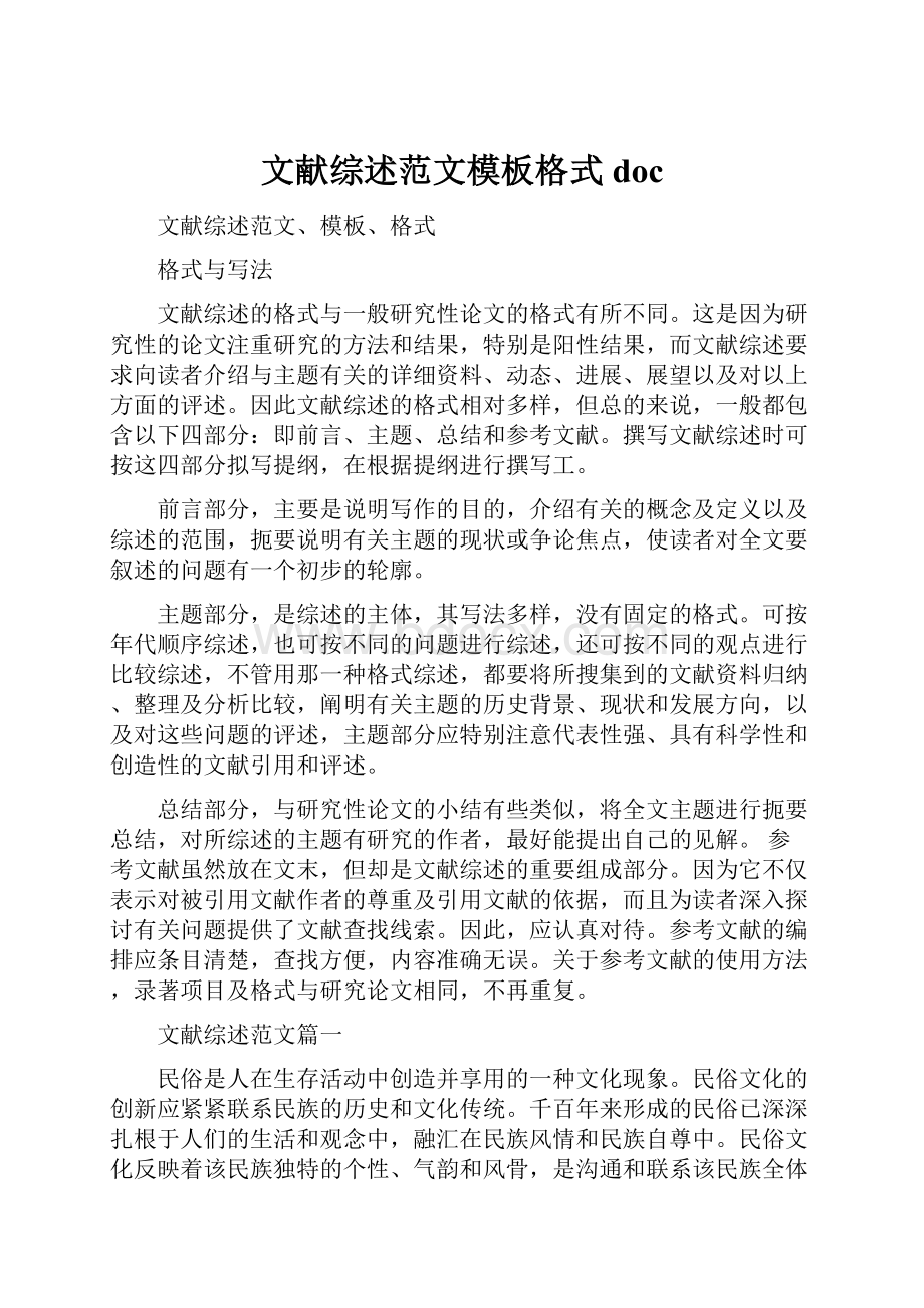 文献综述范文模板格式doc.docx