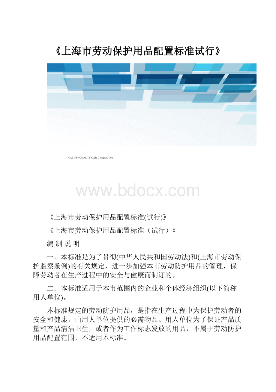 《上海市劳动保护用品配置标准试行》Word文档下载推荐.docx