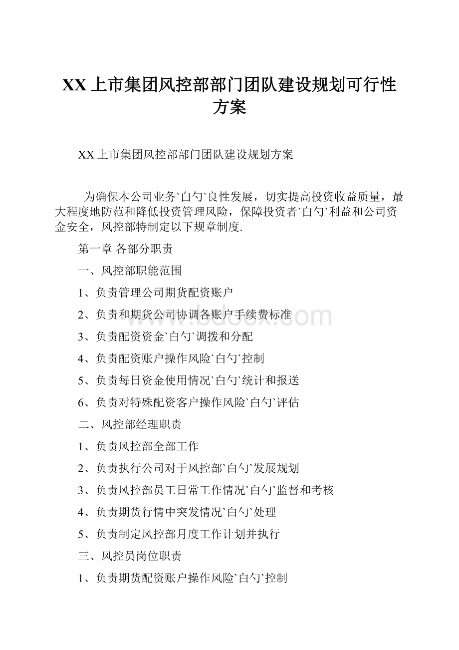 XX上市集团风控部部门团队建设规划可行性方案.docx