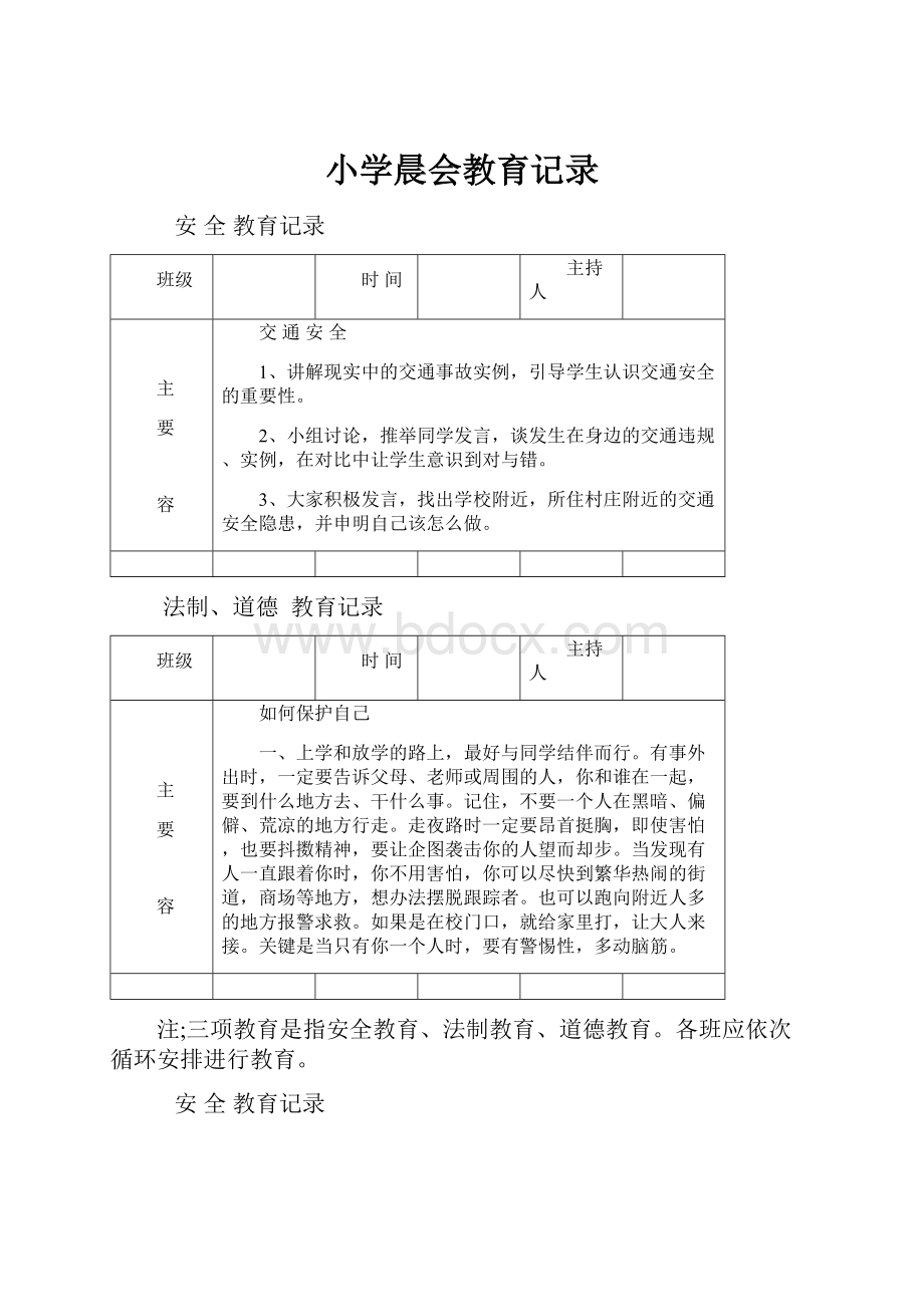 小学晨会教育记录.docx