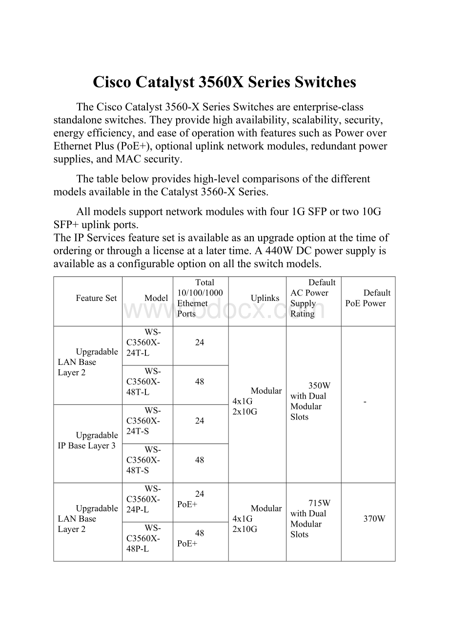 Cisco Catalyst 3560X Series SwitchesWord格式文档下载.docx_第1页