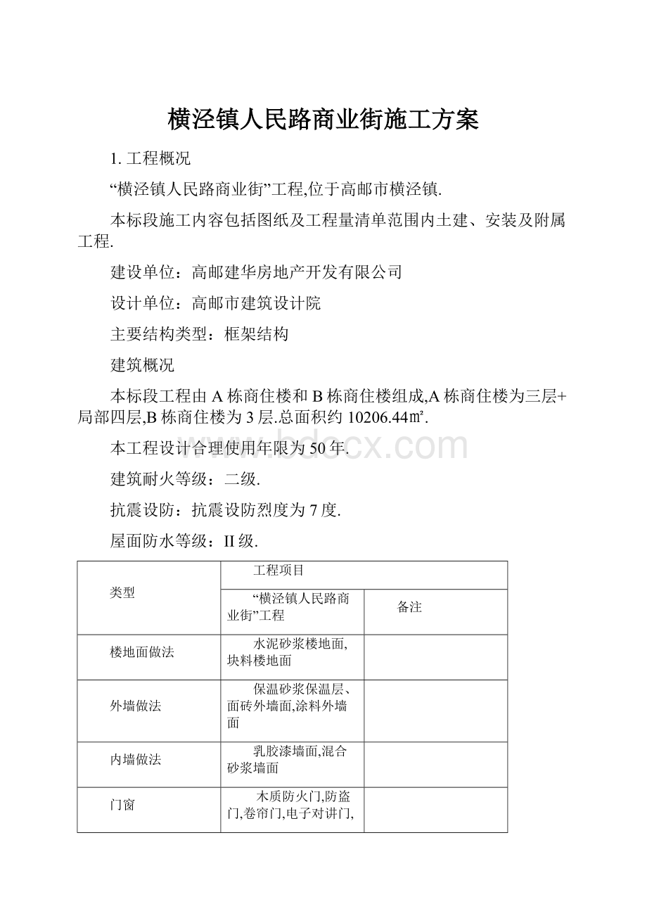 横泾镇人民路商业街施工方案.docx