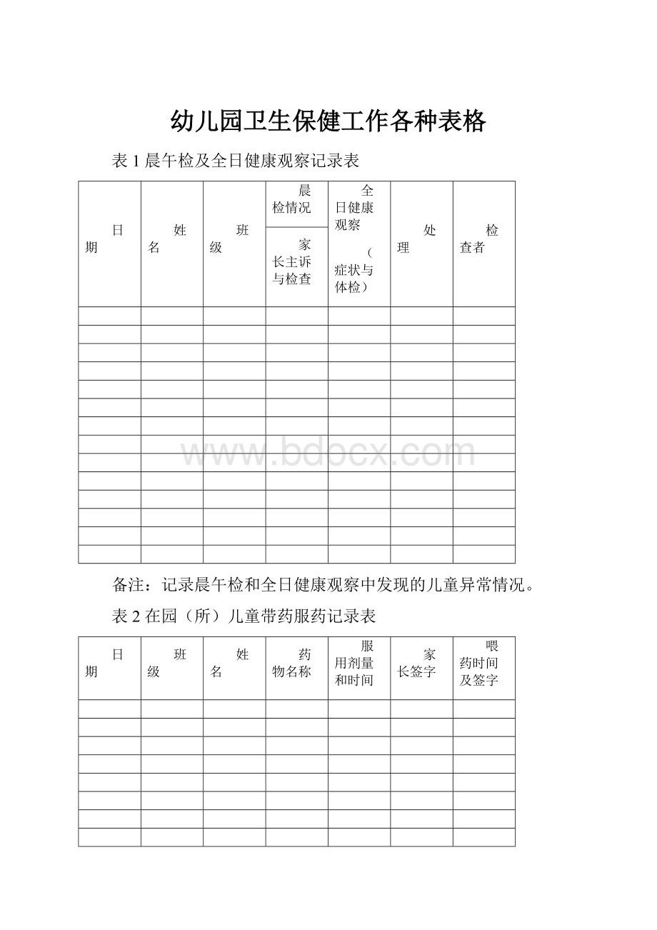 幼儿园卫生保健工作各种表格.docx_第1页