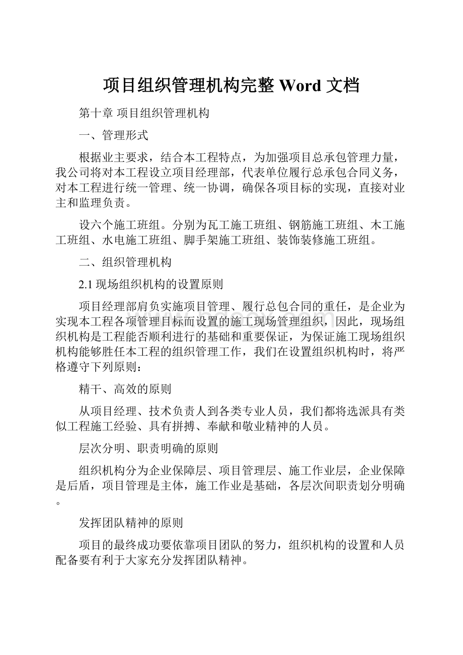 项目组织管理机构完整Word 文档.docx