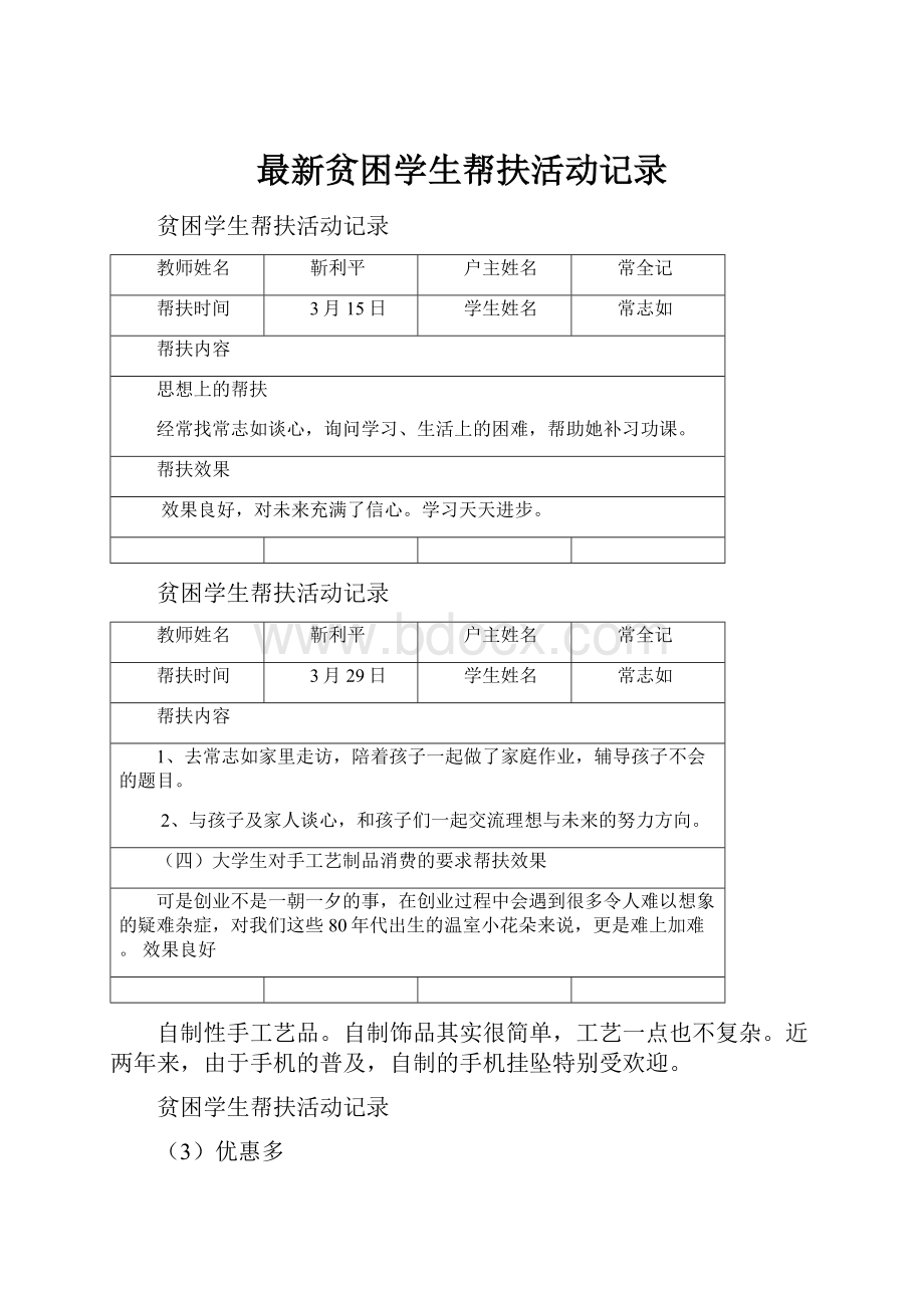 最新贫困学生帮扶活动记录.docx