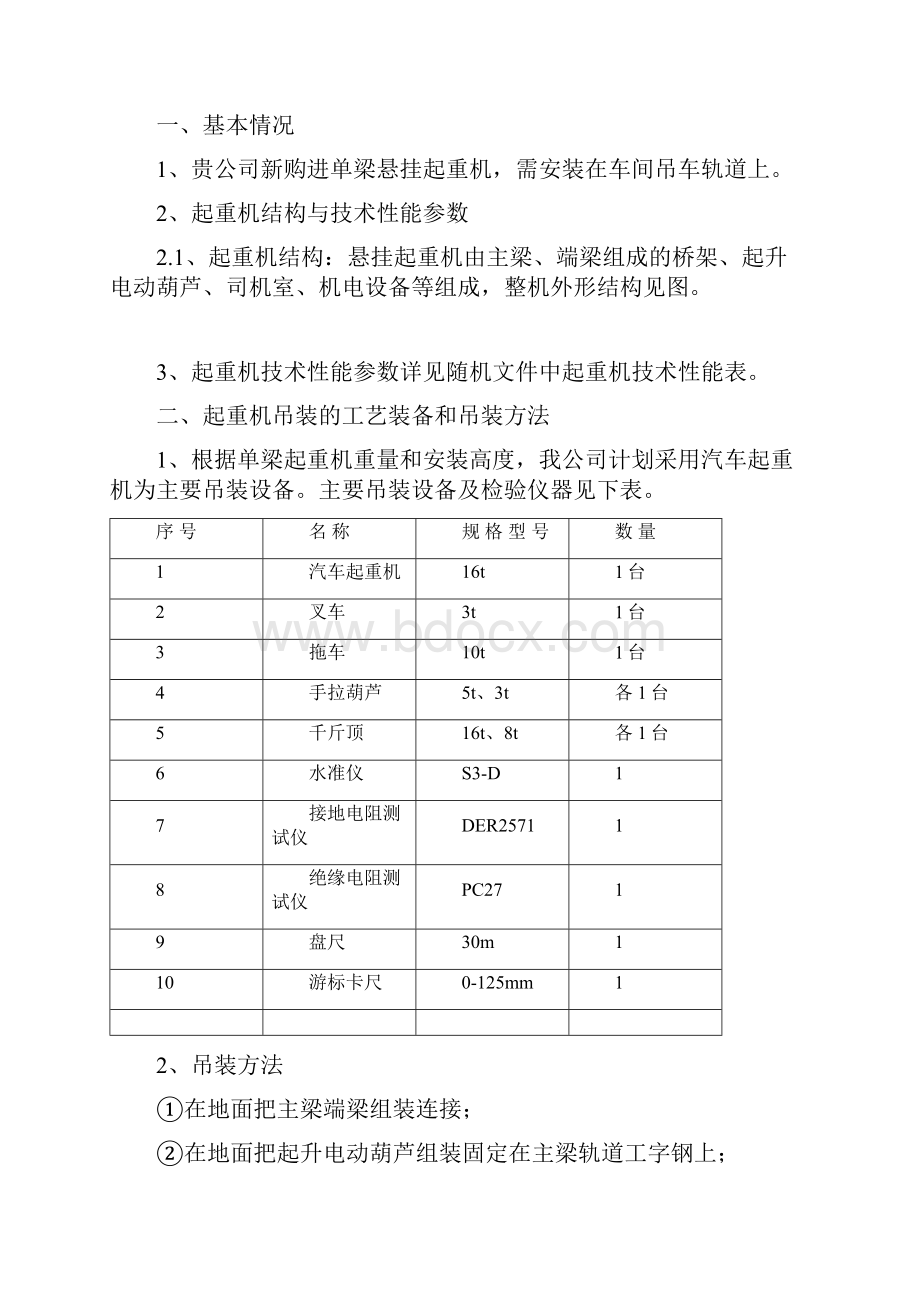 电动单梁悬挂起重机安装施工方案.docx_第2页