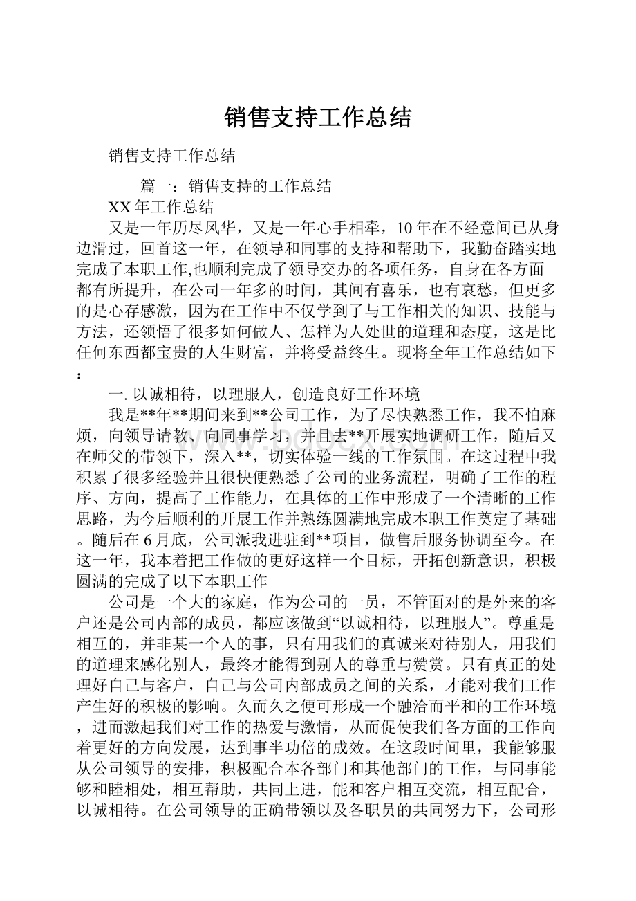 销售支持工作总结Word格式.docx