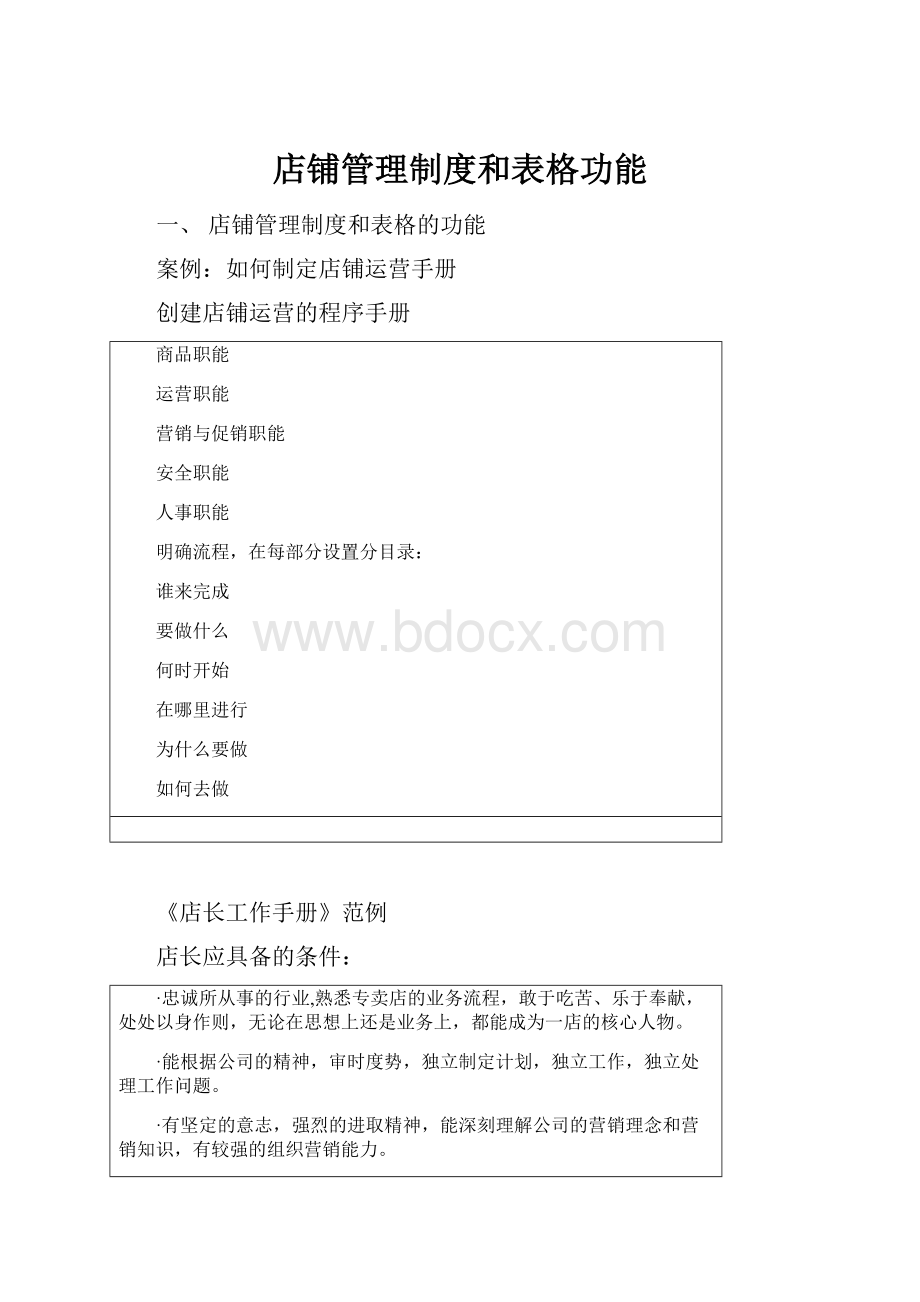 店铺管理制度和表格功能.docx