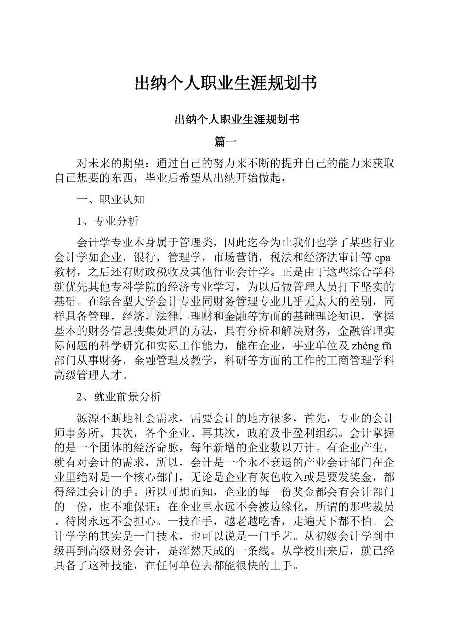 出纳个人职业生涯规划书文档格式.docx