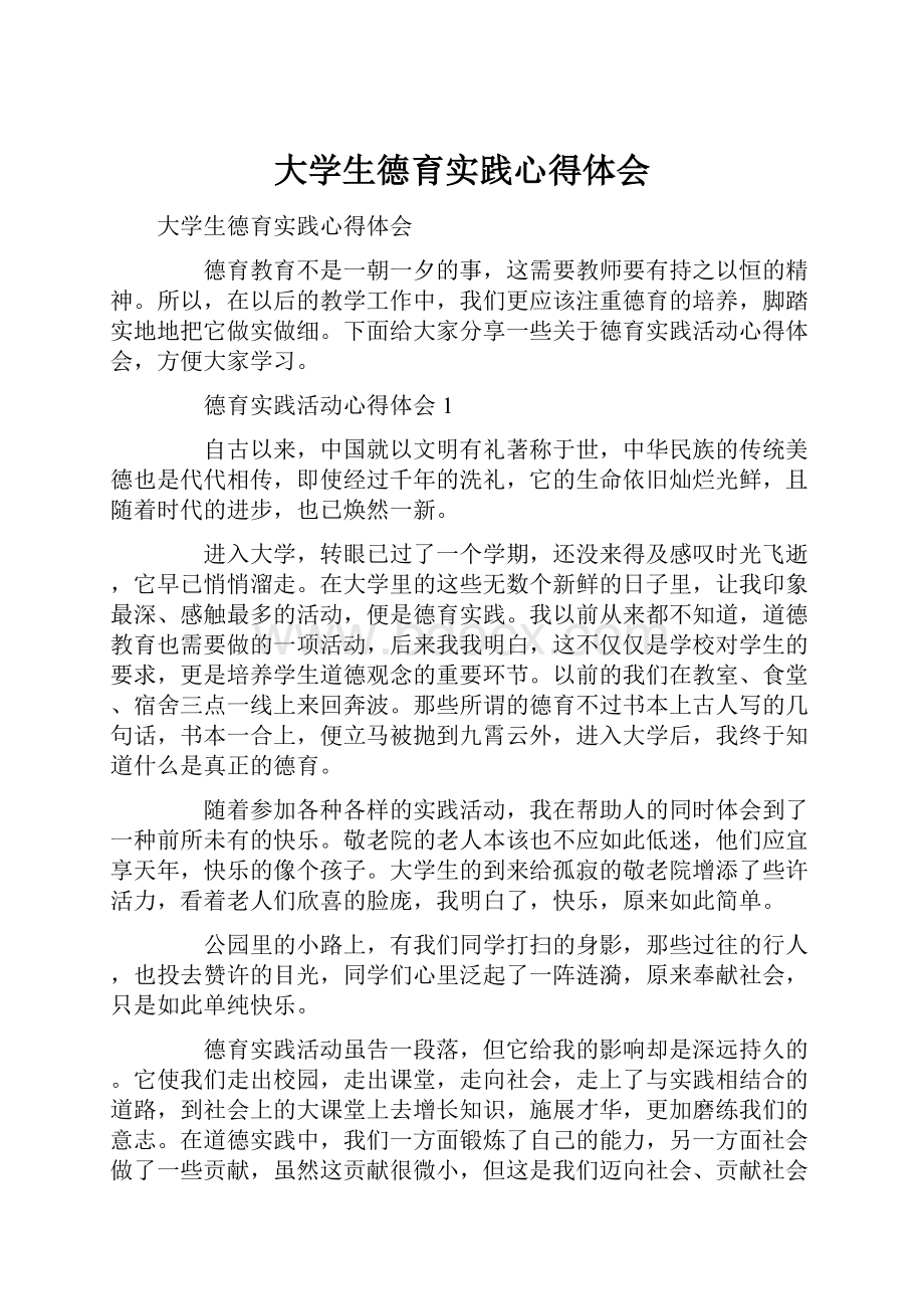 大学生德育实践心得体会文档格式.docx