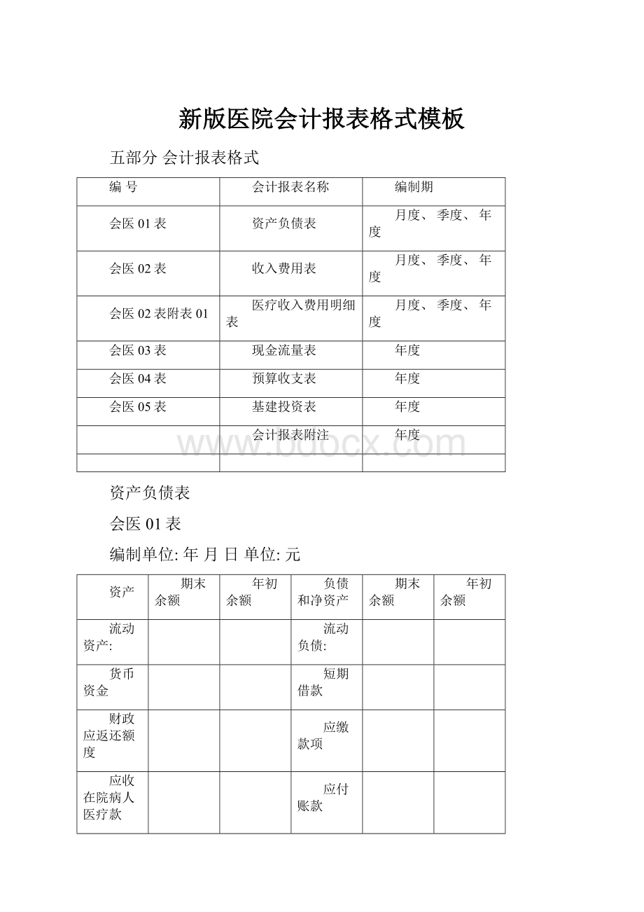 新版医院会计报表格式模板.docx_第1页