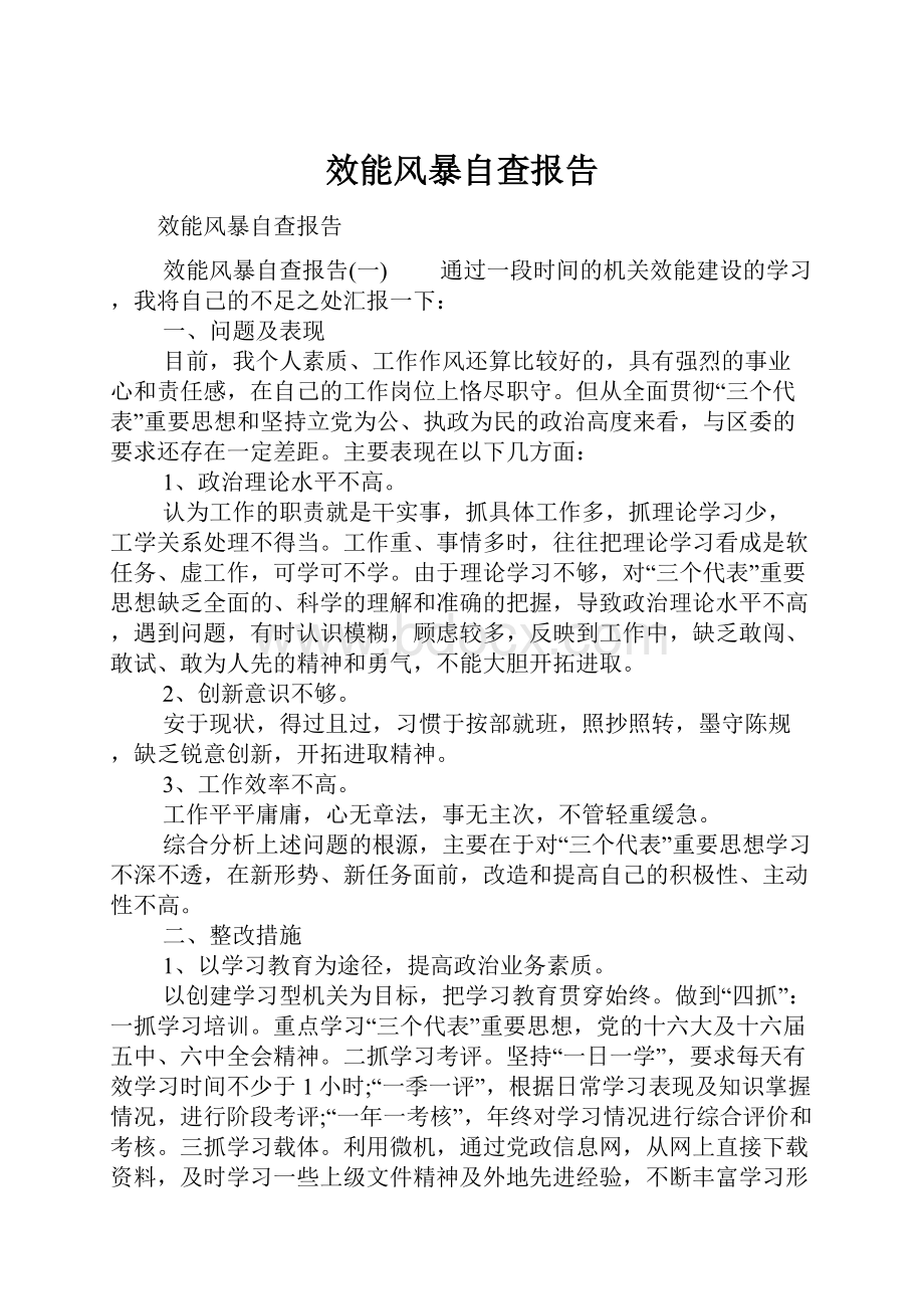 效能风暴自查报告Word文档下载推荐.docx_第1页