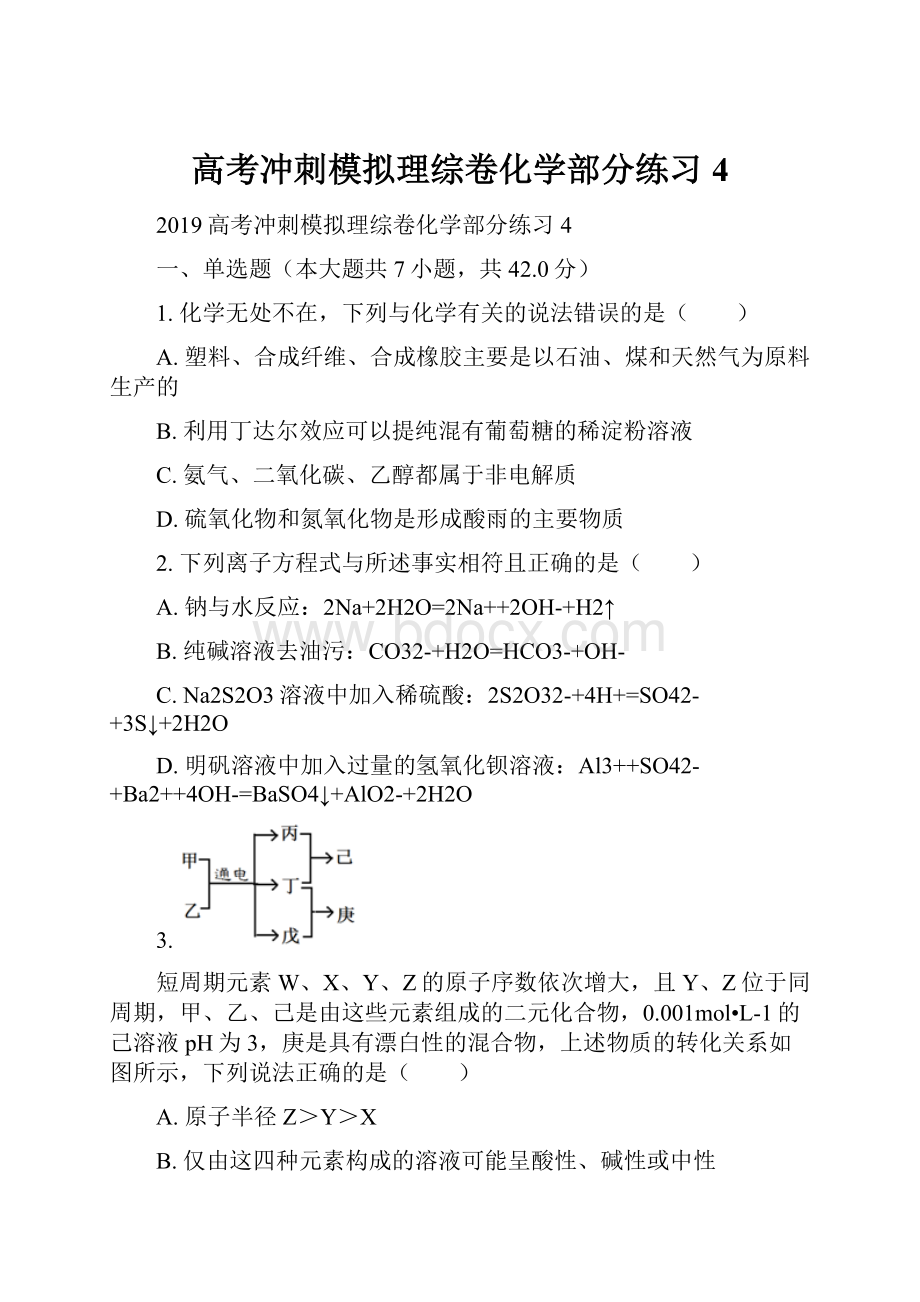 高考冲刺模拟理综卷化学部分练习4.docx