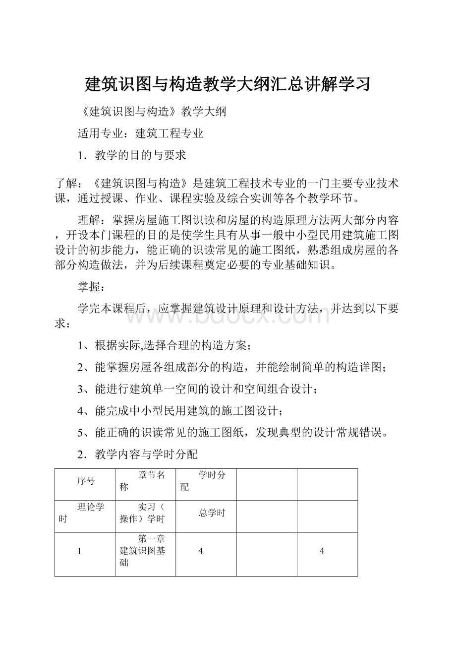 建筑识图与构造教学大纲汇总讲解学习.docx_第1页