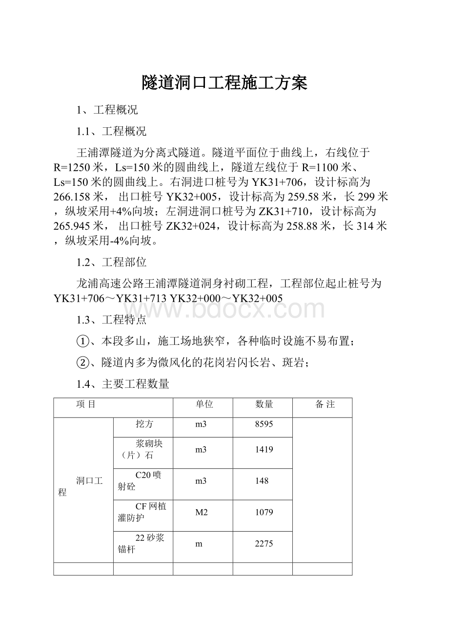 隧道洞口工程施工方案.docx