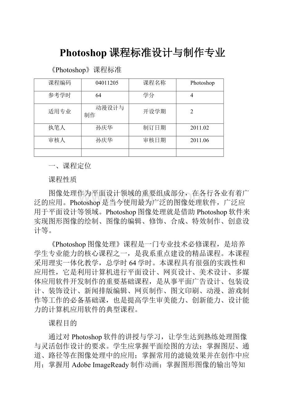 Photoshop课程标准设计与制作专业.docx_第1页