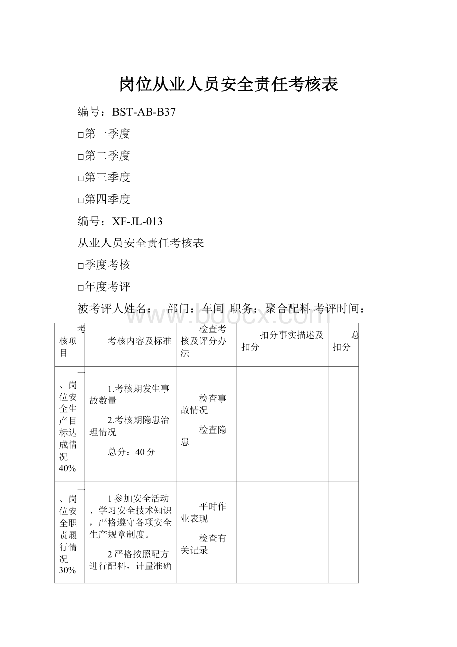 岗位从业人员安全责任考核表.docx