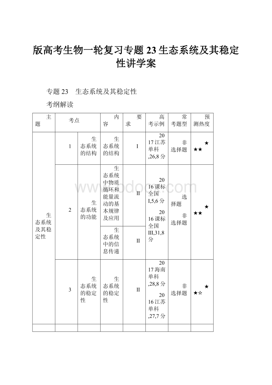 版高考生物一轮复习专题23生态系统及其稳定性讲学案.docx_第1页