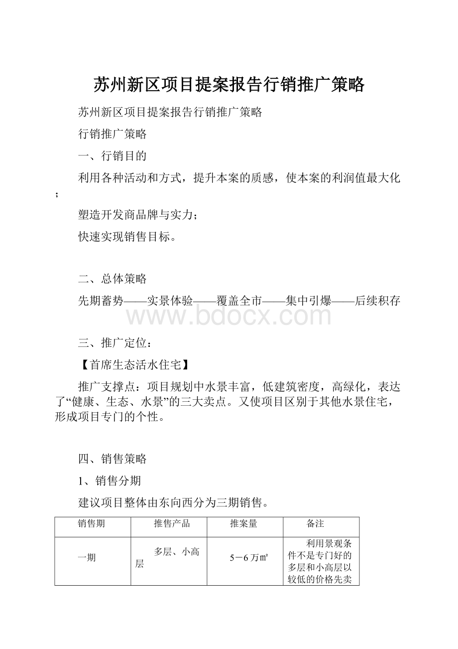 苏州新区项目提案报告行销推广策略.docx