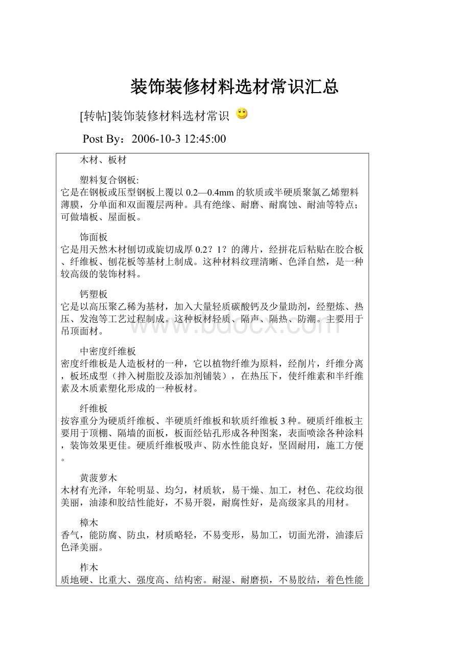 装饰装修材料选材常识汇总Word文档格式.docx_第1页