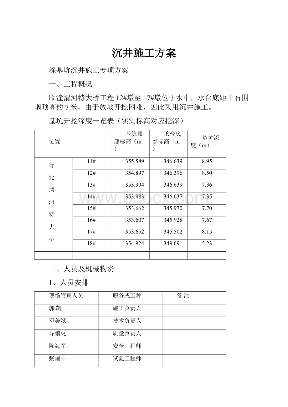 沉井施工方案Word文件下载.docx