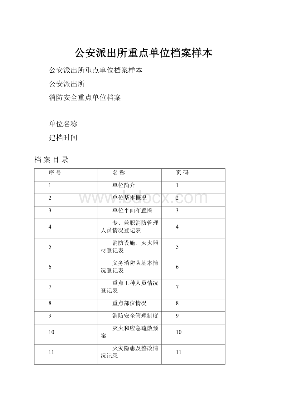 公安派出所重点单位档案样本Word文件下载.docx