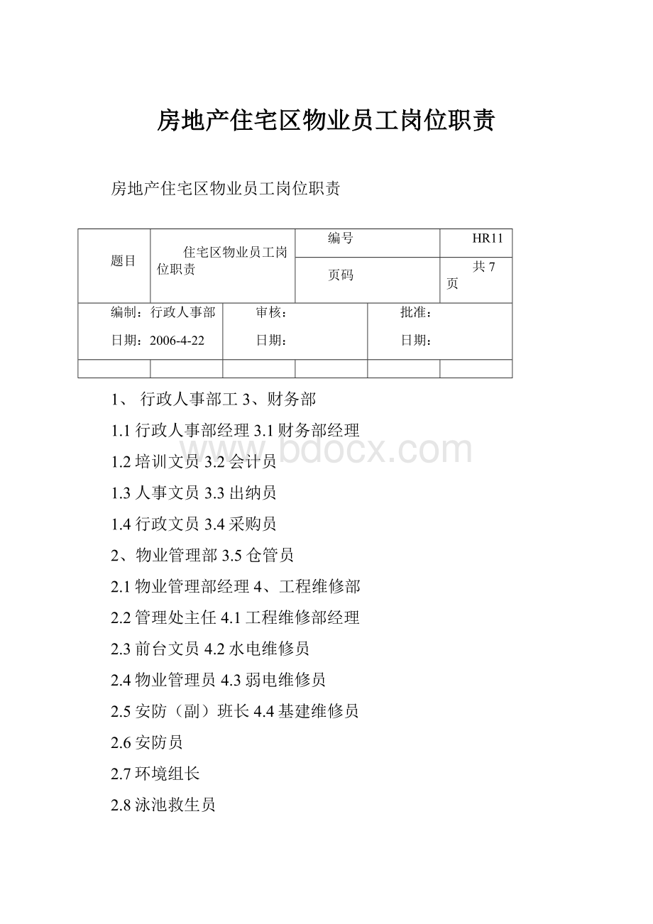 房地产住宅区物业员工岗位职责.docx