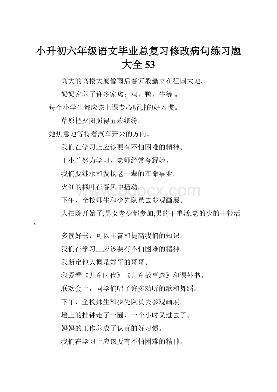 小升初六年级语文毕业总复习修改病句练习题大全53.docx_第1页