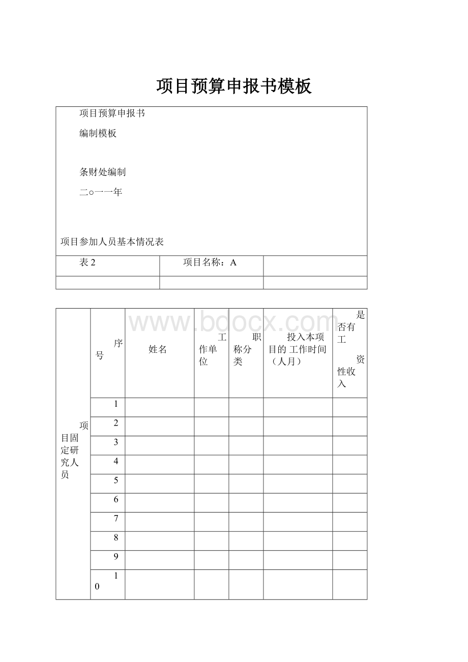 项目预算申报书模板.docx_第1页