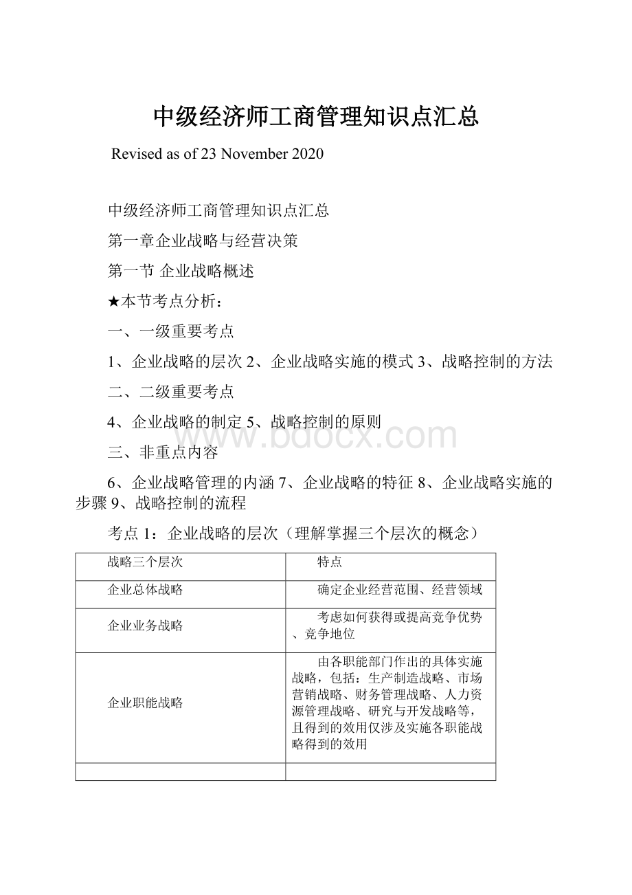 中级经济师工商管理知识点汇总.docx_第1页