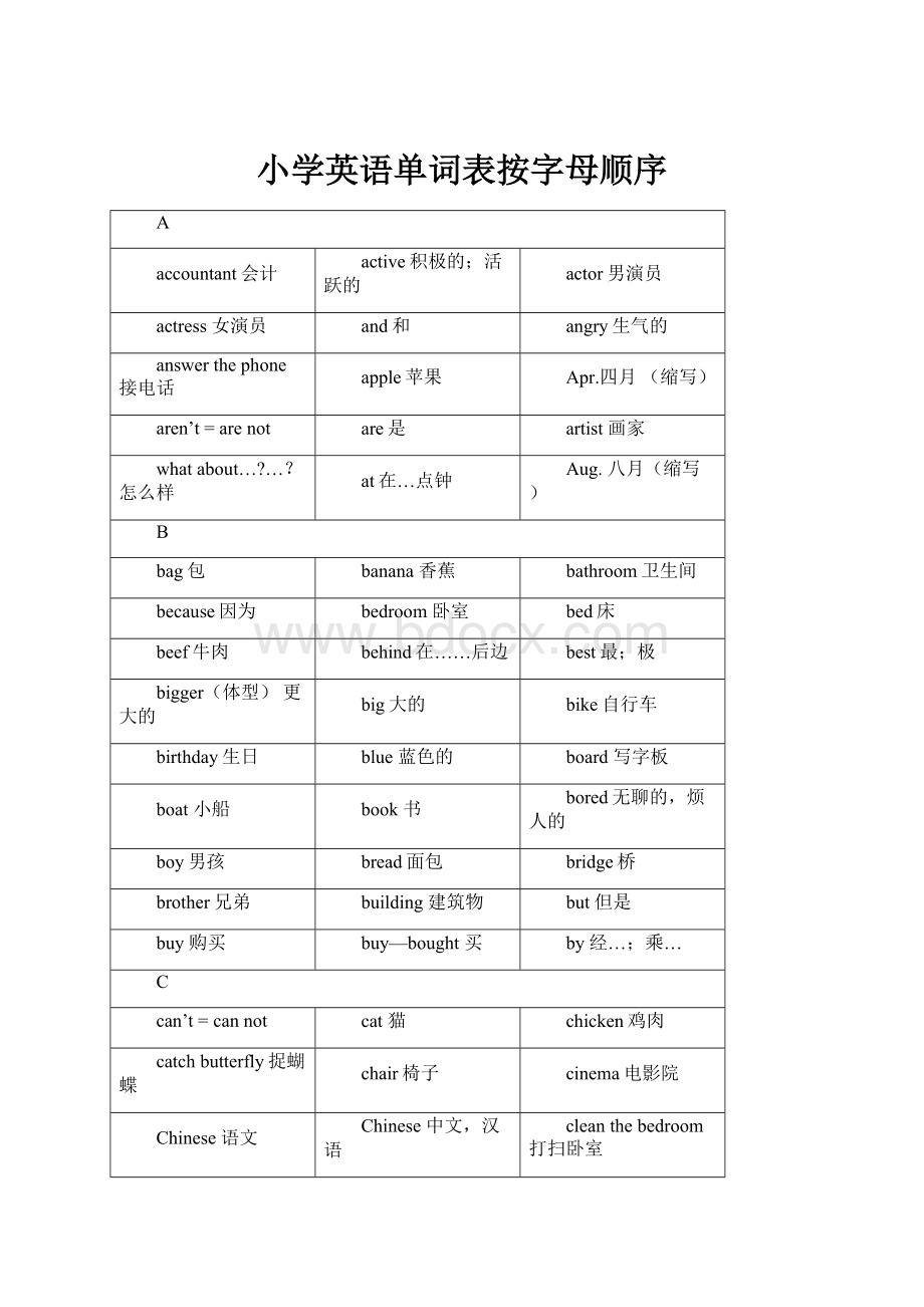 小学英语单词表按字母顺序.docx