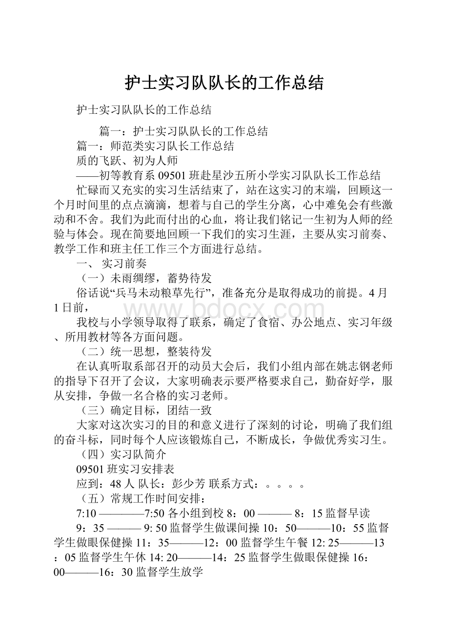 护士实习队队长的工作总结.docx_第1页